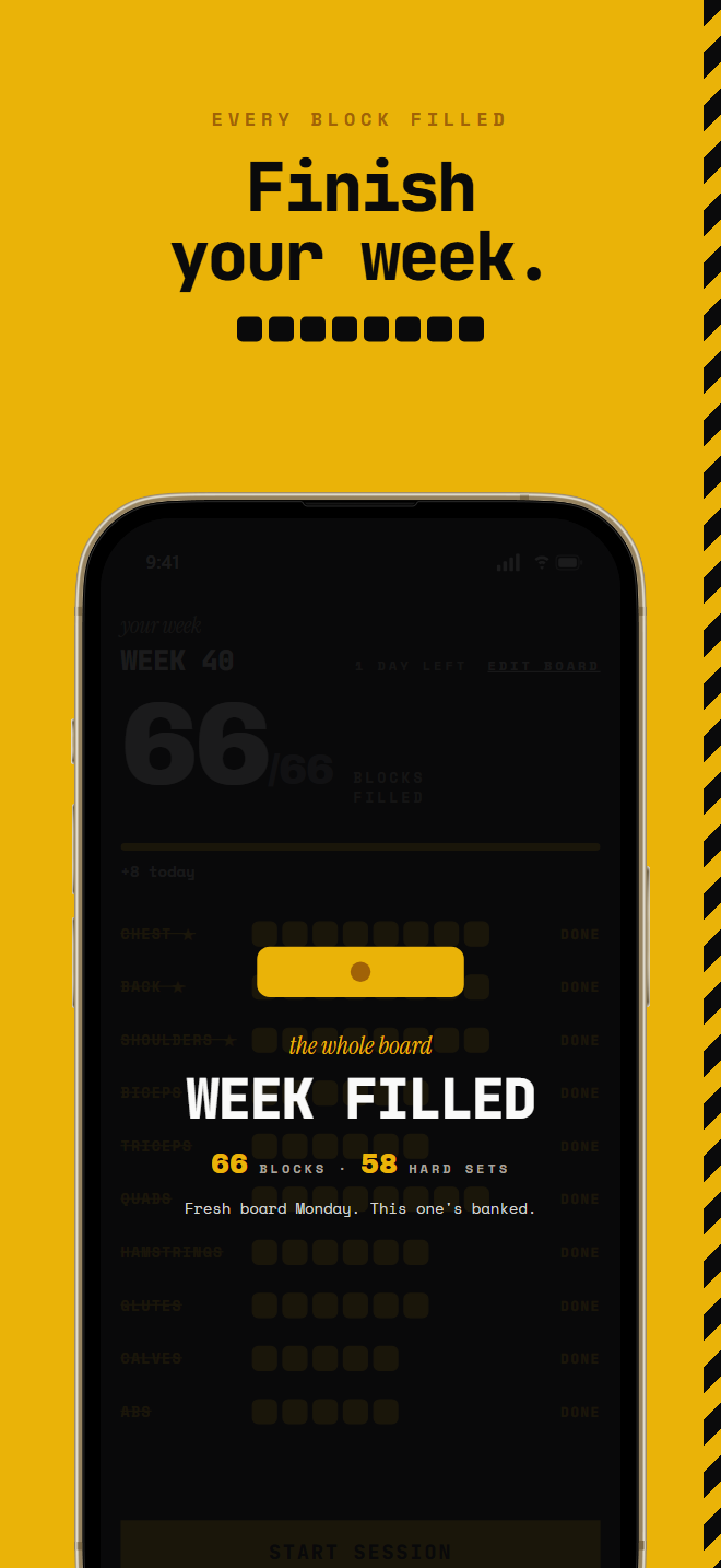 The week filled screen: every block on the board done